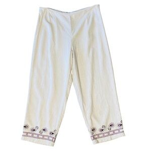 VINTAGE DRESSBARN Cropped Embroidered Linen Pants